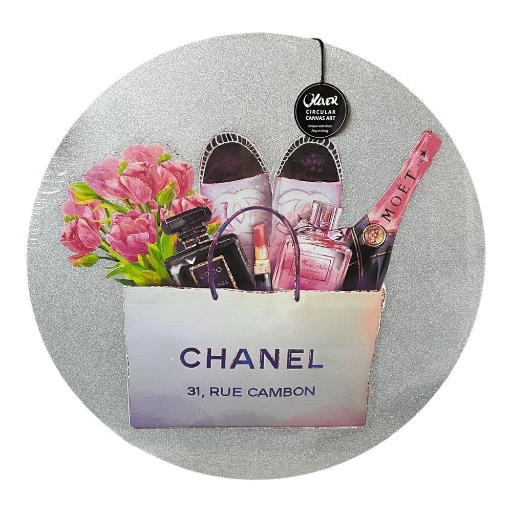 Oliver Gal Circular Canvas Fashion Designer Shopping Champagne Floral Perfume‎